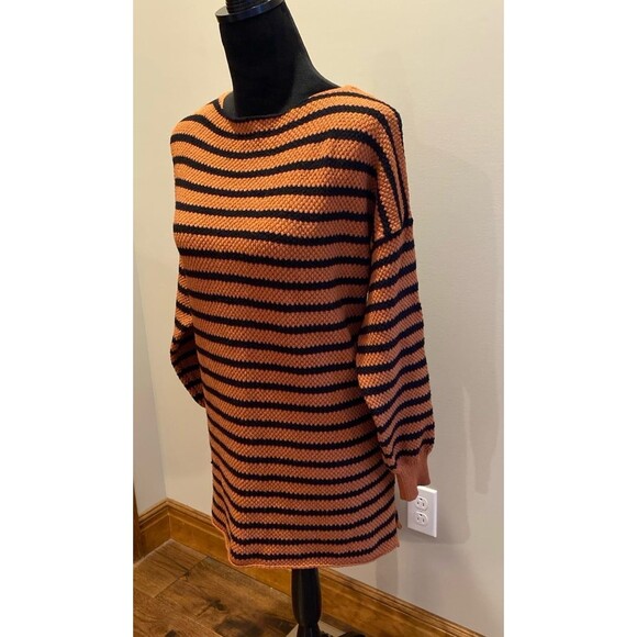 Kirundo Sweater Womens Size Large Oversized Striped Black & Brown Stretchy - Picture 4 of 12